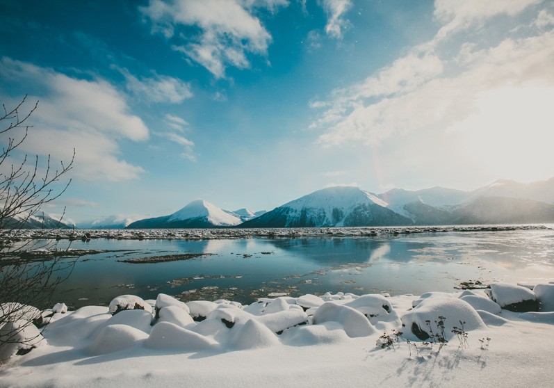 snowy alaskan waters and landscape