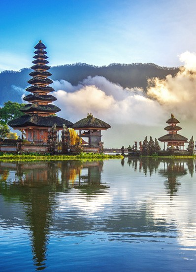 traditional Indonesian temples from the water